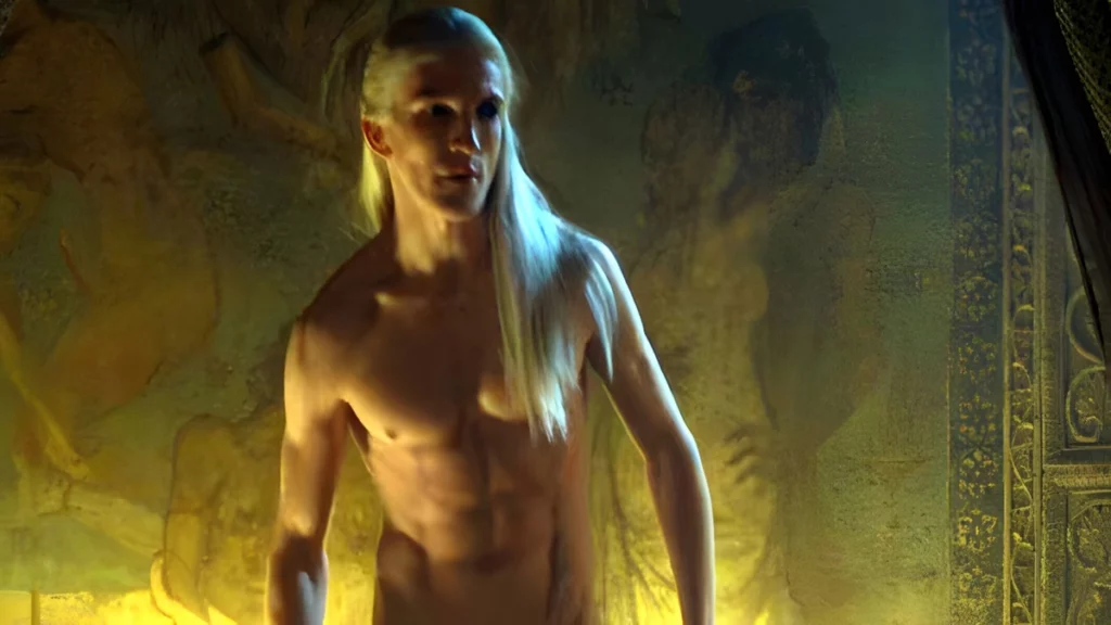 Aemond Targaryen in una scena di nudo, in house of the dragon 2