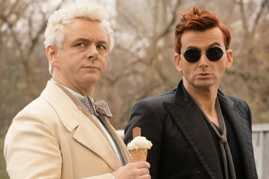 Michael Sheen e David Tennant compaiono in una scena di Good Omens