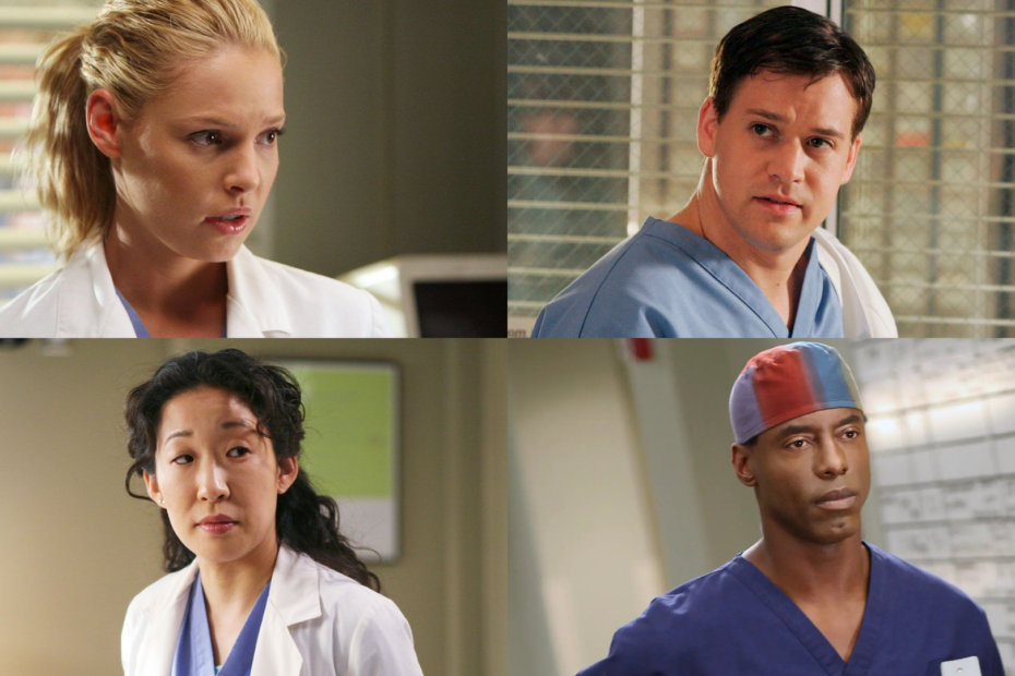 Un collage con 4 dei protagonisti principali delle prime stagioni di Grey's Anatomy