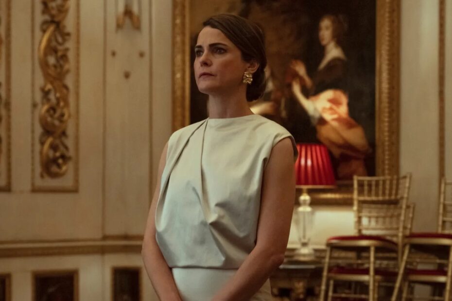 Una preoccupata Keri Russell si appresta a ricevere i suoi invitati all'ambasciata americana a Londra in The Diplomat 2