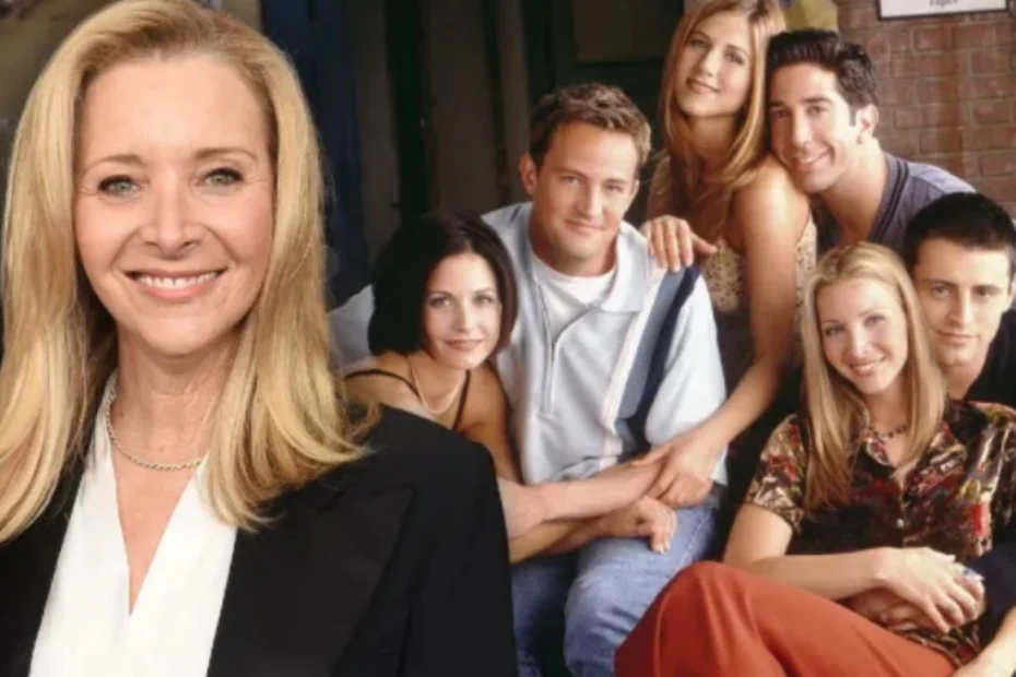 In foto l'attrice Lisa Kudrow, sulla destra invece figurano i protagonisti di Friends