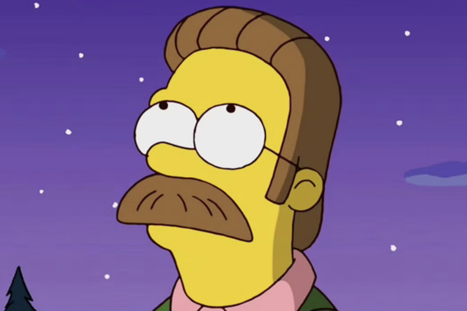 ned flanders, personaggio dei Simpson, che guarda in cielo