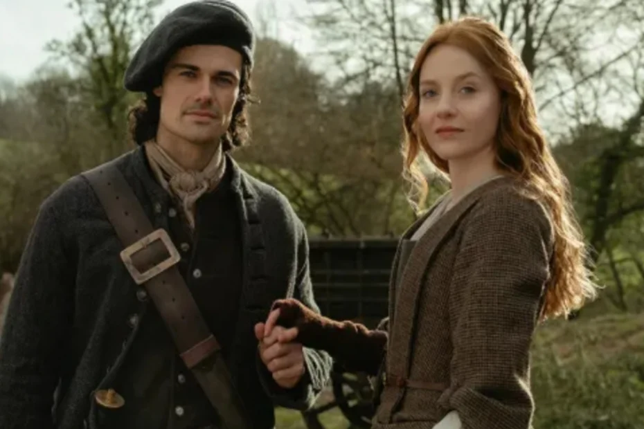 In foto i protagonisti del prequel di Outlander Jamie Roy e Harriet Slater