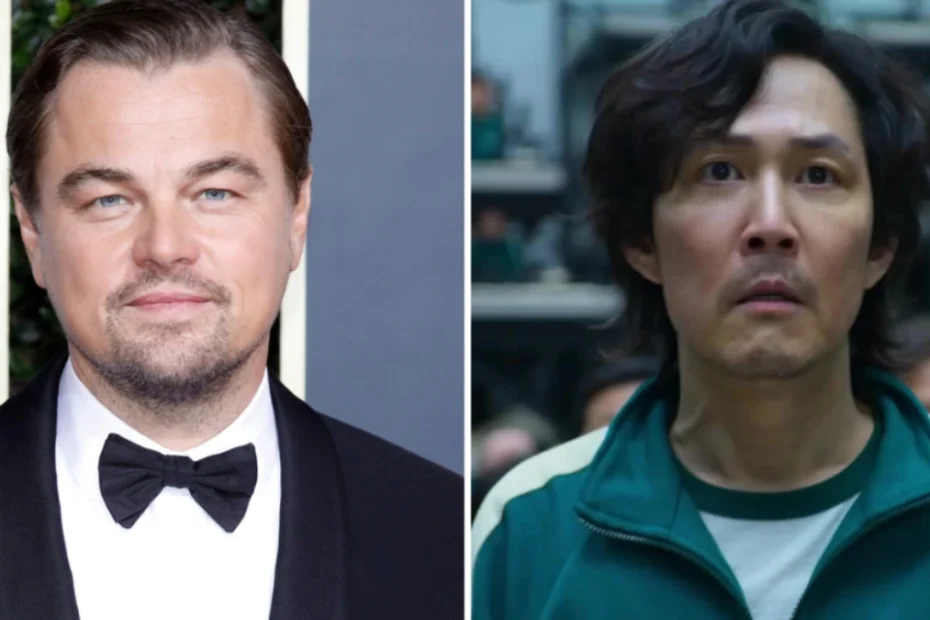 In foto a sinistra l'attore Leonardo DiCaprio, a destra il protagonista di Squid Game